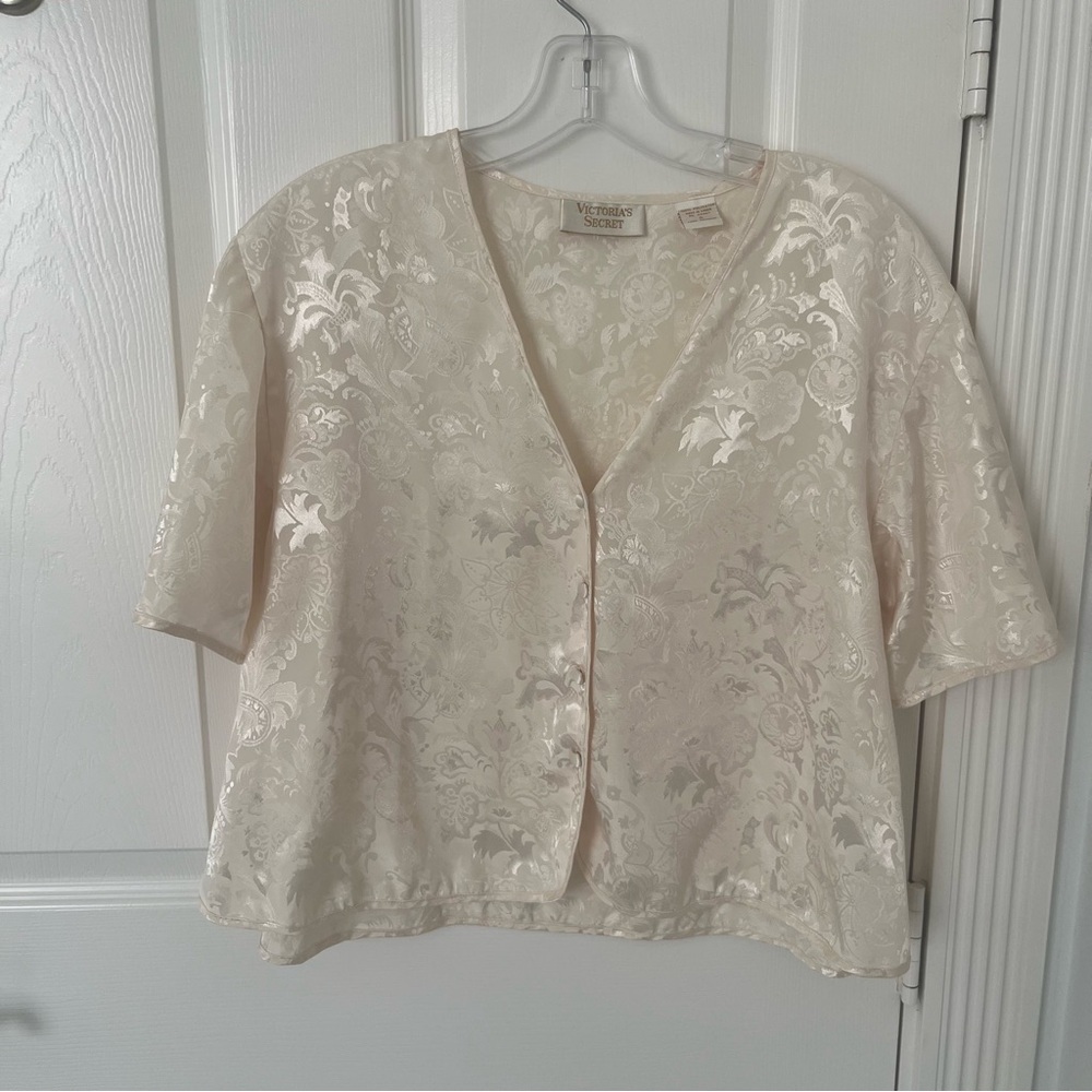 VINTAGE VICTORIA’S SECRET GOLD LABEL Ivory Silky Babydoll Pajama Crop Top | S